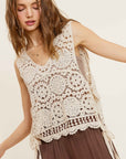 La Miel Self Side Tie Detailed Crochet Vest Top