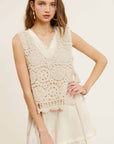 La Miel Self Side Tie Detailed Crochet Vest Top