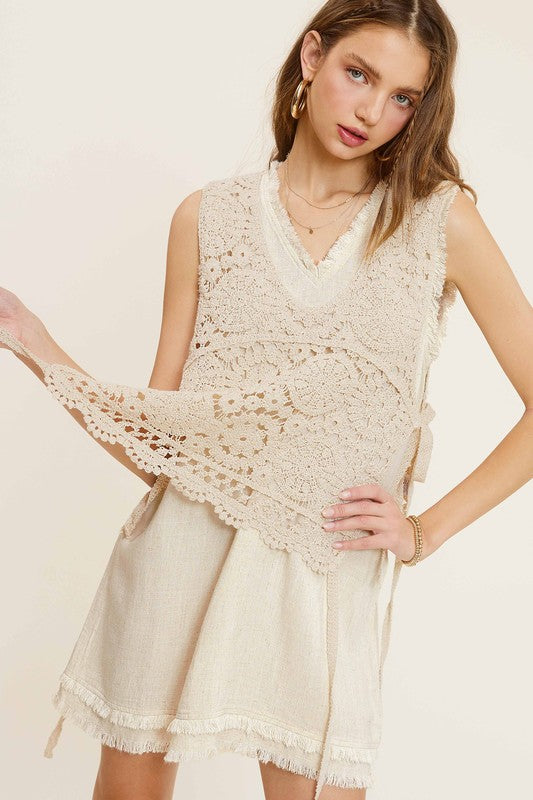 La Miel Self Side Tie Detailed Crochet Vest Top