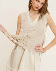 La Miel Self Side Tie Detailed Crochet Vest Top