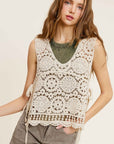 La Miel Self Side Tie Detailed Crochet Vest Top