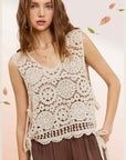 La Miel Self Side Tie Detailed Crochet Vest Top