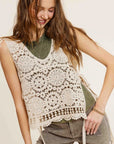 La Miel Self Side Tie Detailed Crochet Vest Top