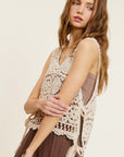 La Miel Self Side Tie Detailed Crochet Vest Top