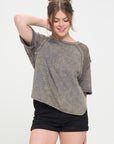 Jade By Jane Mineral Washed Short Sleeve Fishnet Shoulder Top