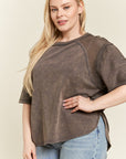 Jade By Jane PLUS Mineral Washed Short Sleeve Fishnet Top