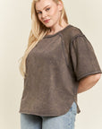 Jade By Jane PLUS Mineral Washed Short Sleeve Fishnet Top