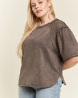 Jade By Jane PLUS Mineral Washed Short Sleeve Fishnet Top