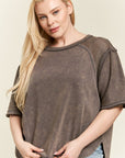 Jade By Jane PLUS Mineral Washed Short Sleeve Fishnet Top