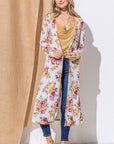 And The Why Floral Kimono Open Front Longline Cardigan