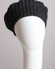 Boucle Rib Knit Beret in Black