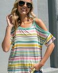 e Luna PLUS Multi Stripe Cold Shoulder Top