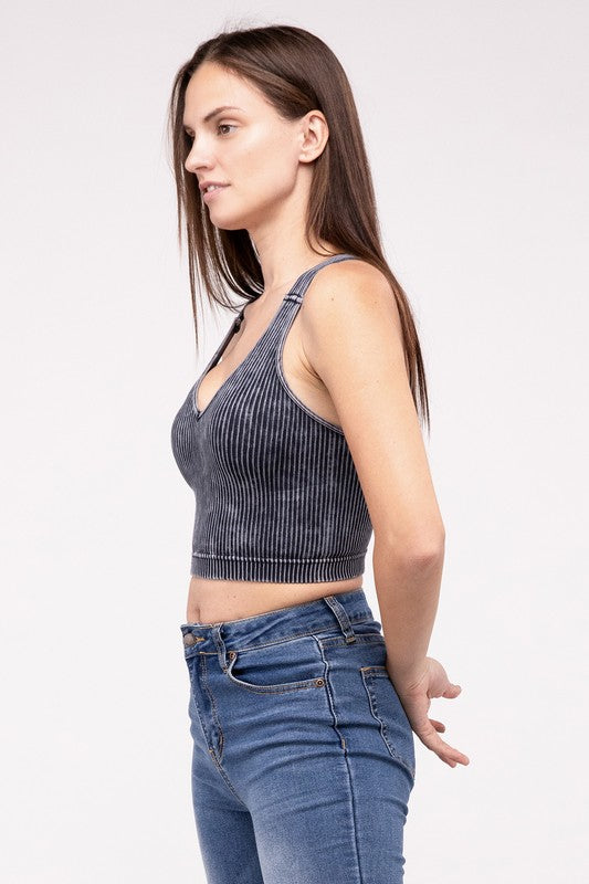 Zenana Washed Ribbed Cropped V-Neck Tank Top – My Pampered Life Seattle