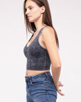 Zenana Washed Ribbed Cropped V-Neck Tank Top