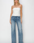 RISEN Full Size High Waist Distressed Wide Leg Jeans