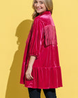 And The Why Fringe Detailed Velvet Shirt Dress