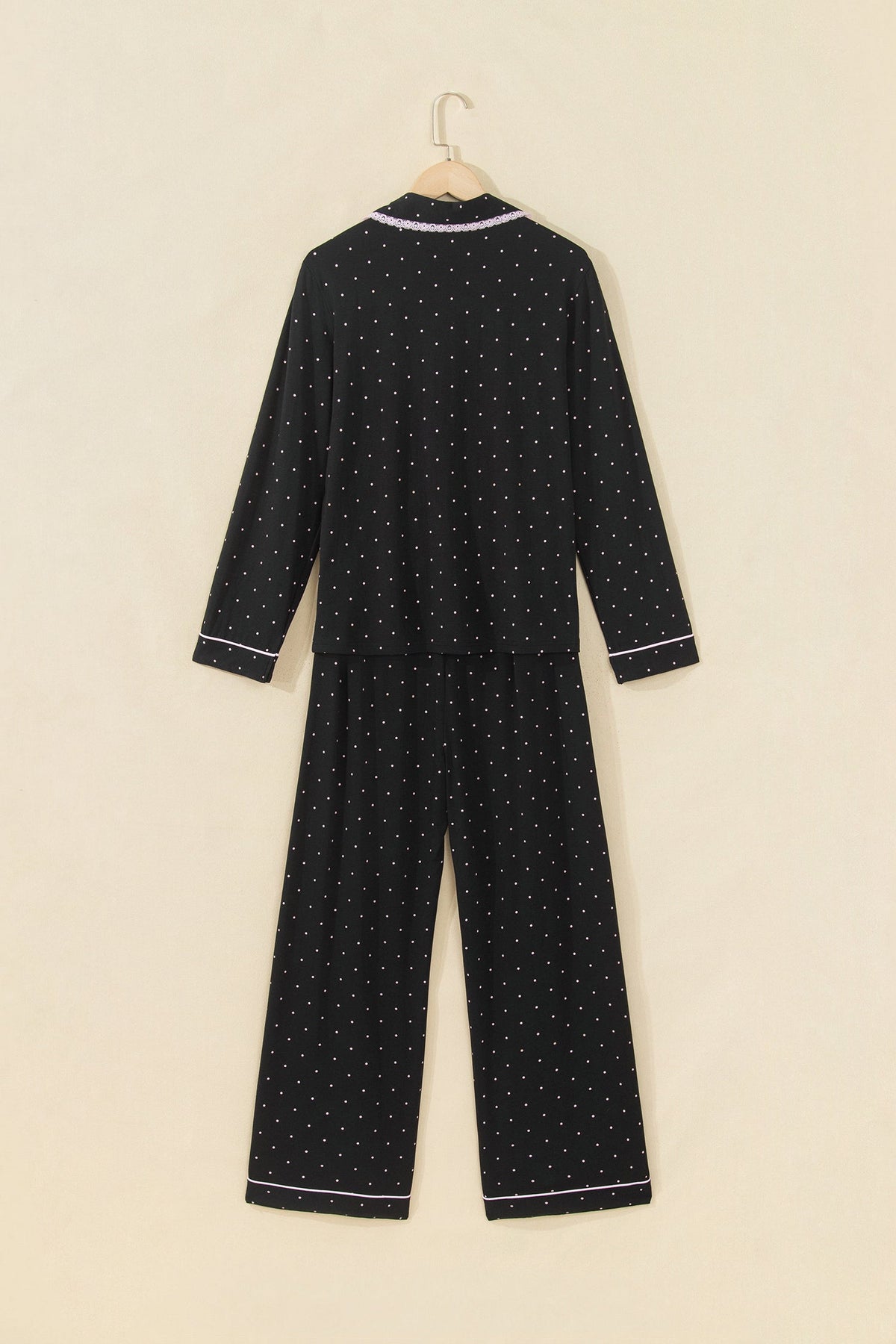 Black Polka Dot Button-Front Pajama Set