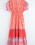 Floral Tassel Tie Sleeve Empire Waist Maxi Dress