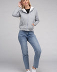 Fuzzy Trim Zip-Up Crop Hoodie