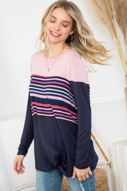 e Luna PLUS Stripe Mix Colorblock Top