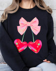 Cherry Pink Bow Graphic Fleece Sweatshirts