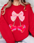 Cherry Pink Bow Graphic Fleece Sweatshirts