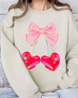 Cherry Pink Bow Graphic Fleece Sweatshirts