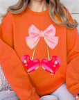 Cherry Pink Bow Graphic Fleece Sweatshirts