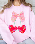 Cherry Pink Bow Graphic Fleece Sweatshirts