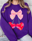 Cherry Pink Bow Graphic Fleece Sweatshirts