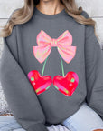 Cherry Pink Bow Graphic Fleece Sweatshirts