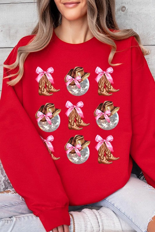 Cowgirl Boots Ribbon Graphic Fleece Sweatshirts