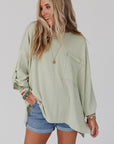 Ribbed tab sleeve oversize pocket top