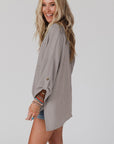 Ribbed tab sleeve oversize pocket top