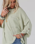 Ribbed tab sleeve oversize pocket top