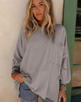 Ribbed tab sleeve oversize pocket top