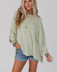 Ribbed tab sleeve oversize pocket top