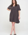 Jade By Jane PLUS Short Sleeve Button Down V-Neck Dress