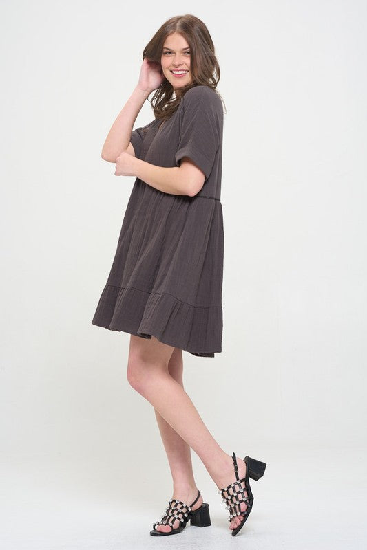 Jade By Jane PLUS Short Sleeve Button Down V-Neck Dress