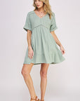 Jade By Jane PLUS Short Sleeve Button Down V-Neck Dress