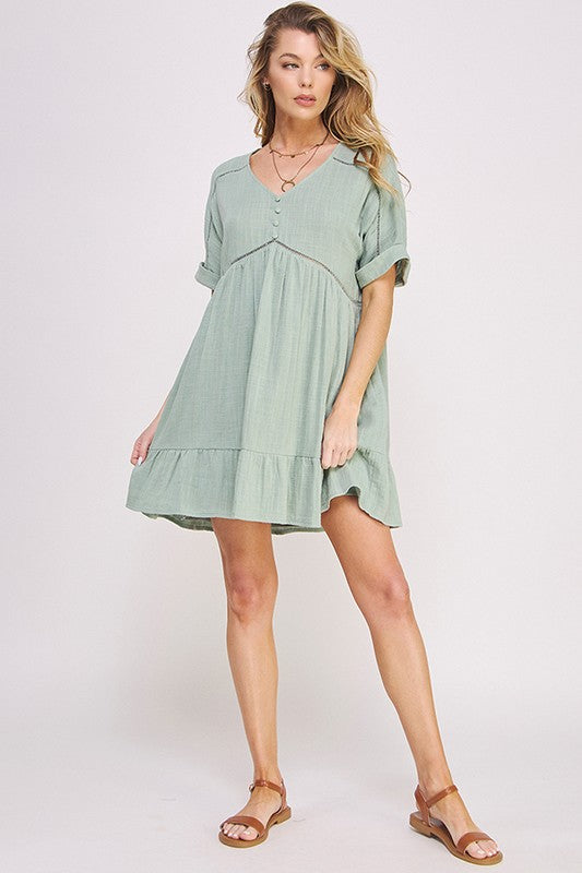 Jade By Jane PLUS Short Sleeve Button Down V-Neck Dress