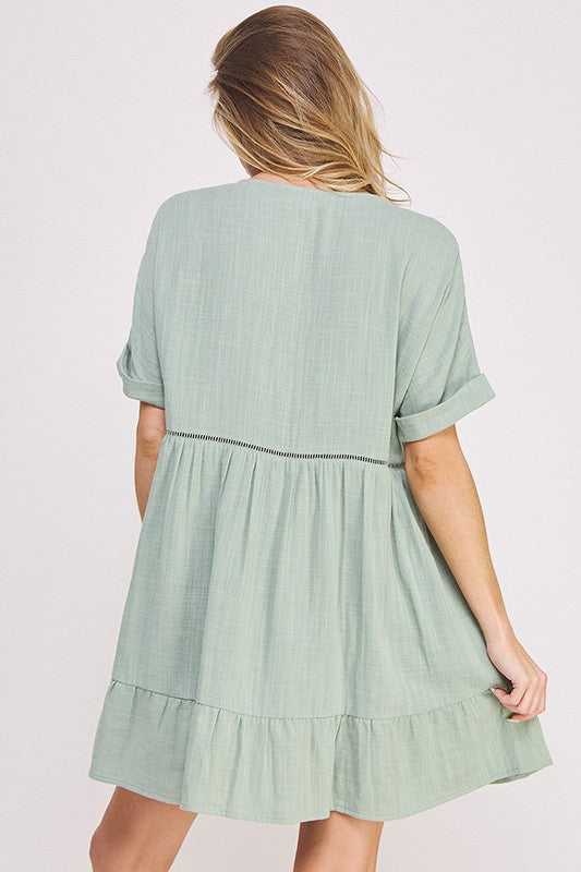 Jade By Jane PLUS Short Sleeve Button Down V-Neck Dress