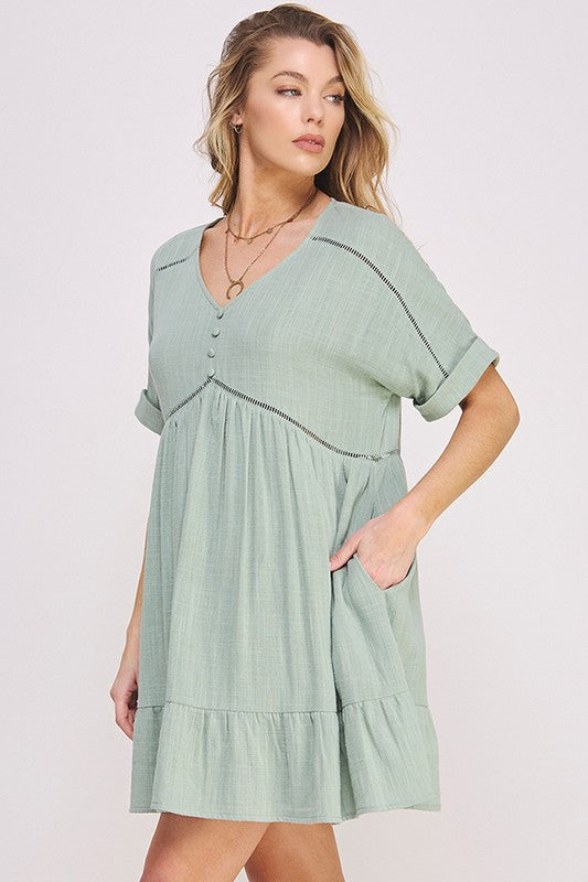 Jade By Jane PLUS Short Sleeve Button Down V-Neck Dress