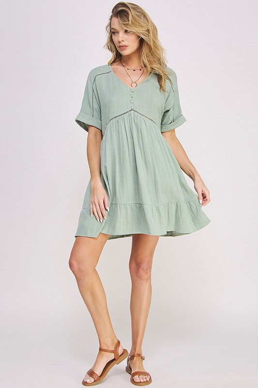 Jade By Jane PLUS Short Sleeve Button Down V-Neck Dress