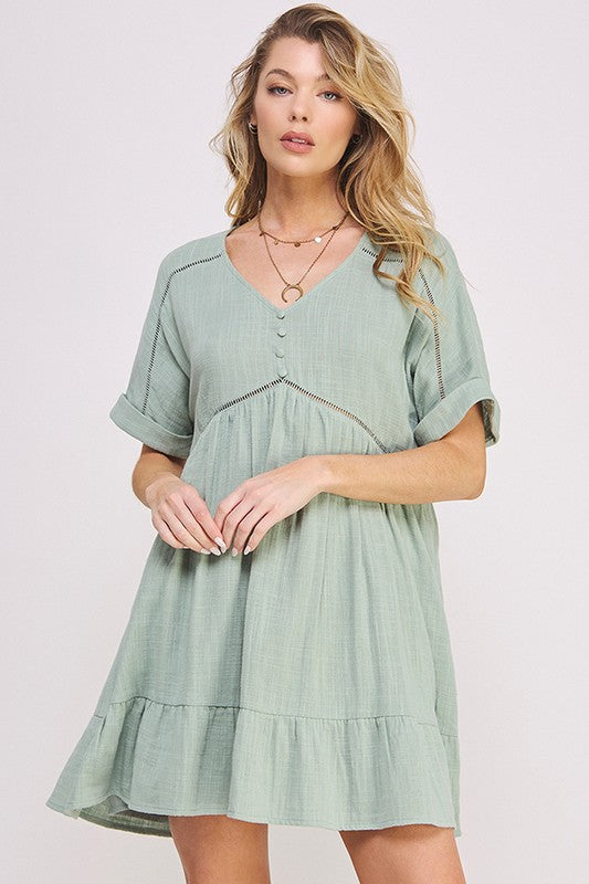 Jade By Jane PLUS Short Sleeve Button Down V-Neck Dress