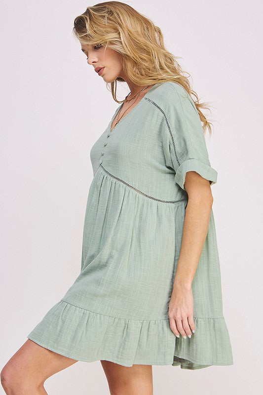 Jade By Jane PLUS Short Sleeve Button Down V-Neck Dress