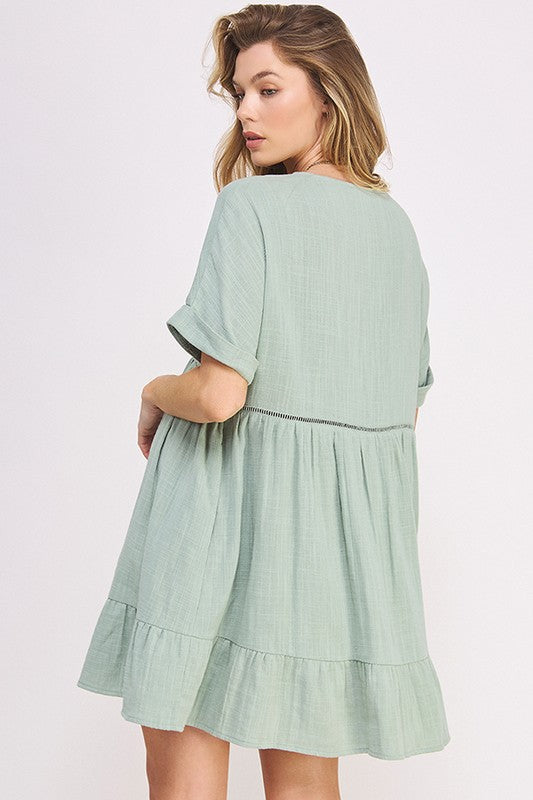 Jade By Jane PLUS Short Sleeve Button Down V-Neck Dress