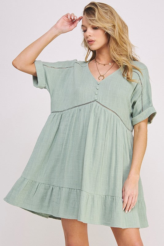 Jade By Jane PLUS Short Sleeve Button Down V-Neck Dress