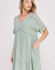 Jade By Jane PLUS Short Sleeve Button Down V-Neck Dress