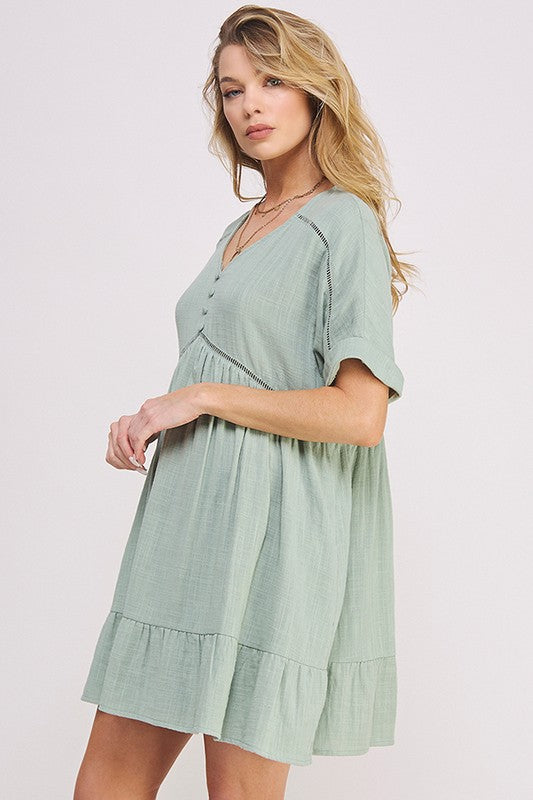 Jade By Jane PLUS Short Sleeve Button Down V-Neck Dress